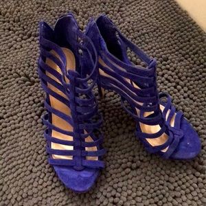 Strappy blue heels